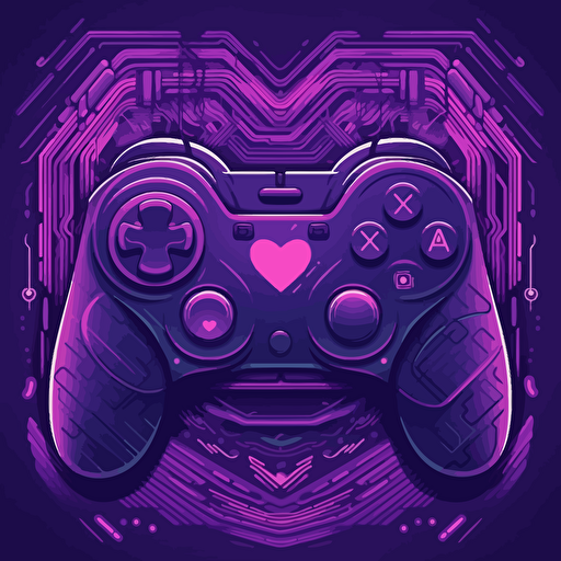 Design vector of a video game controller in the shape of heart in futuristic vibe purple colour
