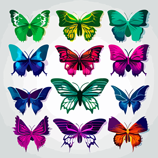 vector images of simple different butterflies restricted to 3 colors 12 on a sheet of paper
