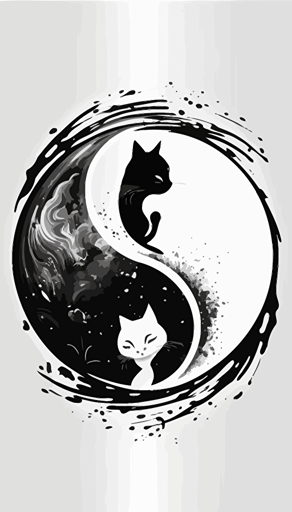 yin and yang ☯️, with copy space, logo design, cats, black and white, abstract, vector art, minimalistic