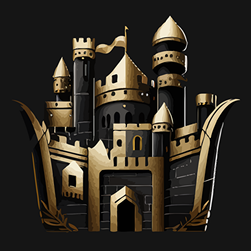 minimalistic simple vector of chest and castle, silver and gold, black background