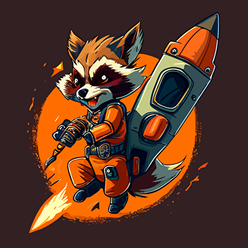 rocket raccoon on a rocket, vector logo, vector art, simple, cartoon, 2d