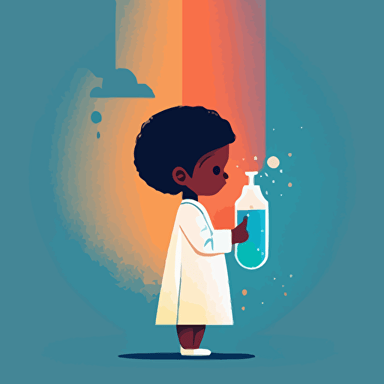 minimalistic illustration by Malika Favre, vector style, laboratory technician in a white coat holding a test tube and analyzing the quality of the company's infant nutrition products, Quality control, regulation, precision, attention to detail, innovation