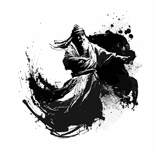 a dancing sufi done in brush stroke illustration in japanese style or art, black and white, minimal art, vector logo
