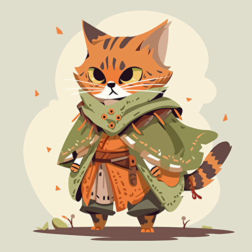 flat vector illustration of a cat mediavel peasant