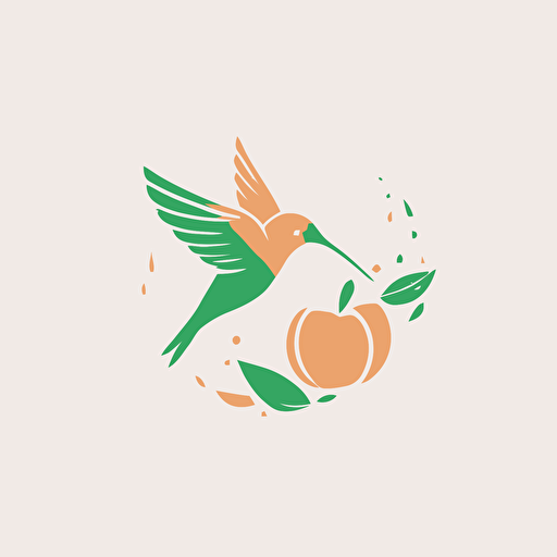 logo minimal linear Hummingbird flying, fruits, Vector, Logo, japan style, green, pink, orange
