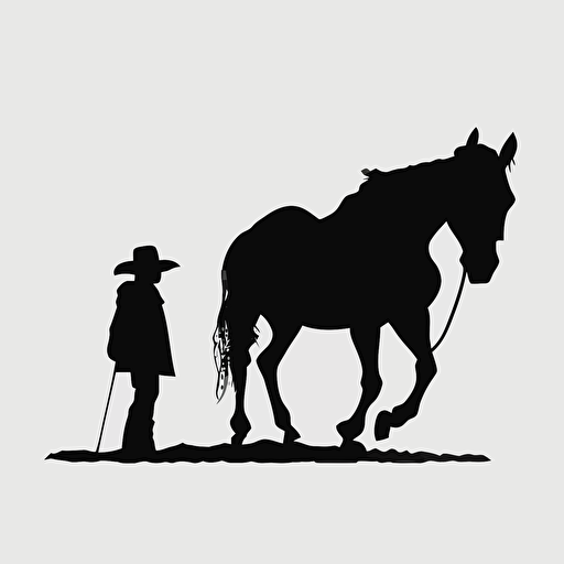 minimalistic vector silhouette of walking pony with cowboy hat, cute, retro, iconic.