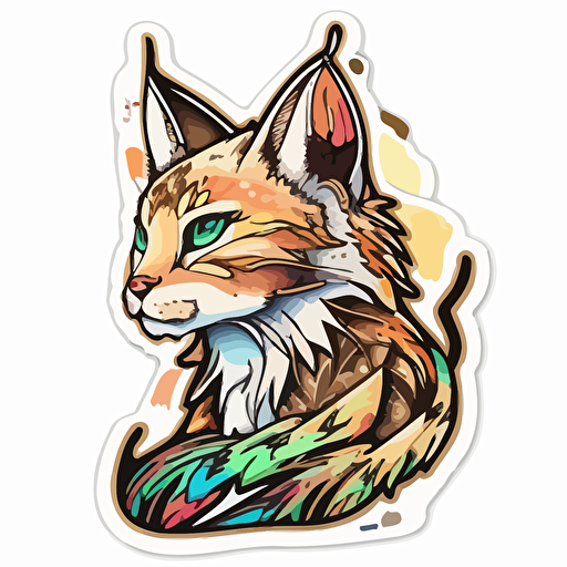 sticker, colorful lynx, kawaii, contour, vector, white background