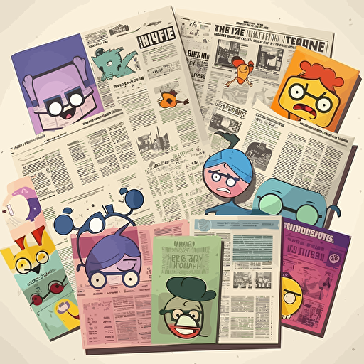 sticker design, super cute pixar style newspaper, vector