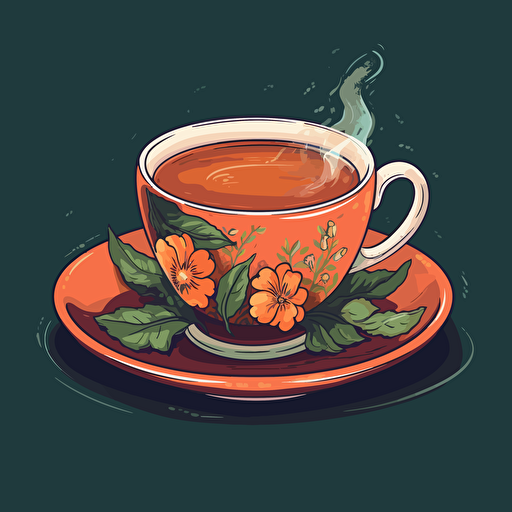 flat vector illustration of a cup of tea in an old fashioned teacup