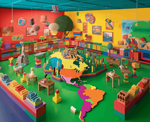 Surrealismus vector of a learning environment that looks like a lego world and inspires and motivates learners