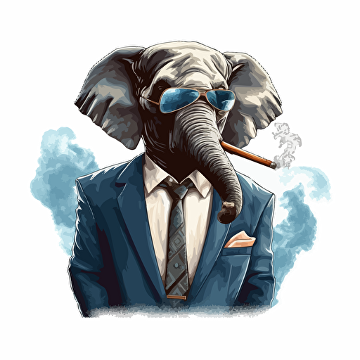 elephant in a business suit, smoking a big cigar and wearing sunglasses, vector art, 2d