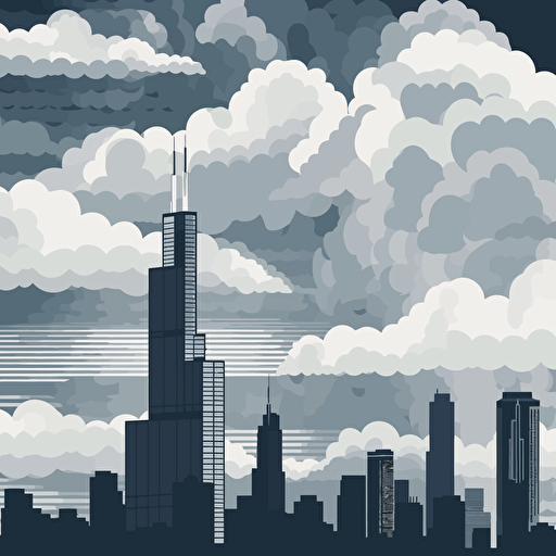 vector art, sears tower, clouds