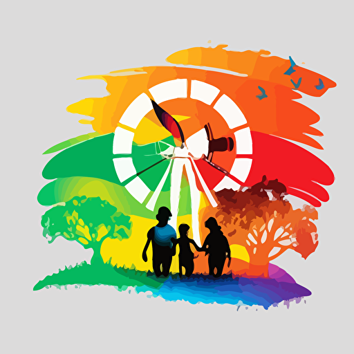 Australian country kids vector logo, including a windmill, gradient, bright happy colours