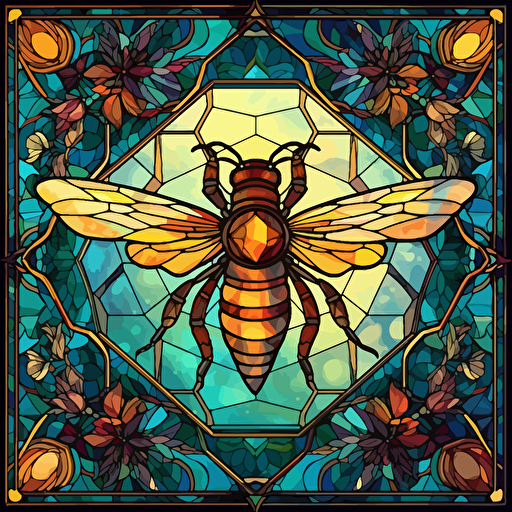 stained glass bees, hyper detailed, epic composition, vector design on the edges of the image