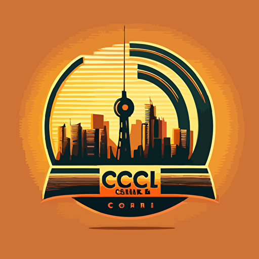 modern, flat, vector logo of a radio station, antenna, skyline, letter c
