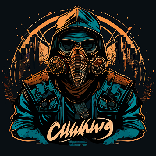 Chicano street line vector art of a gangster Viking wearing a gas mask, vector, logo, transparent background, no text, in the style of boog from the streets, California prison art logo
