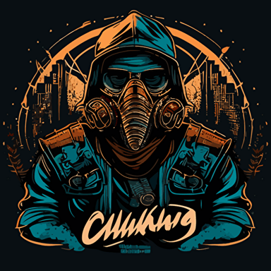 Chicano street line vector art of a gangster Viking wearing a gas mask, vector, logo, transparent background, no text, in the style of boog from the streets, California prison art logo