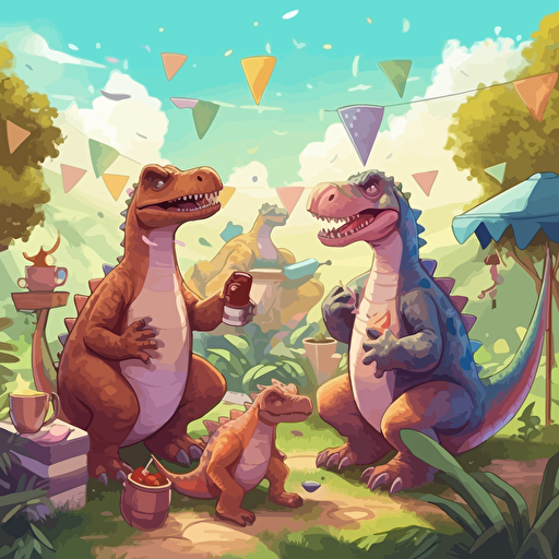inosaur friends partying outside on a nice day vector 2d creative artistry digital art
