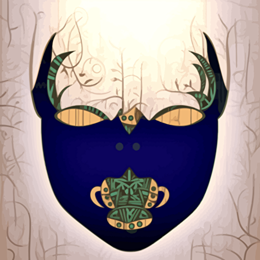 wooden face mask, vector style, brown, green