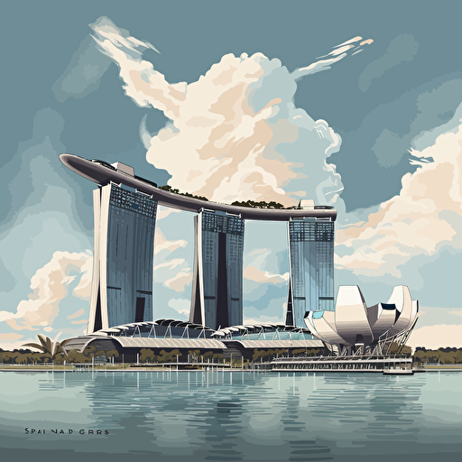 vector art marina bay sands singapore clouds