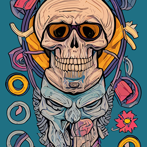 portrait hipster skeletor art ori toor sticker colorful illustration highly detailed simple smooth clean vector curves jagged lines vector art smooth