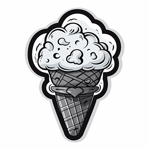a cartoon style sticker, in black and white, showing an ice cream inside a heart, vector,