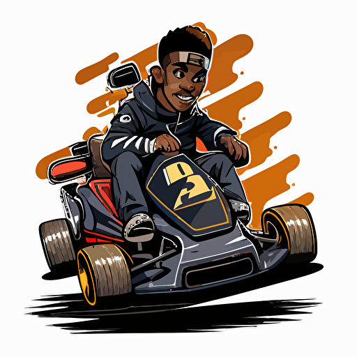 a black male go kart racer cartoon vector style, extremely detailed