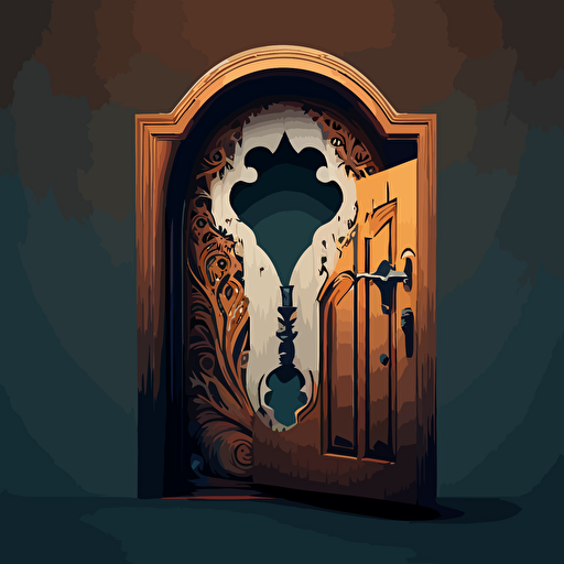 a door with a big keyhole. Vector. Angled. Moody