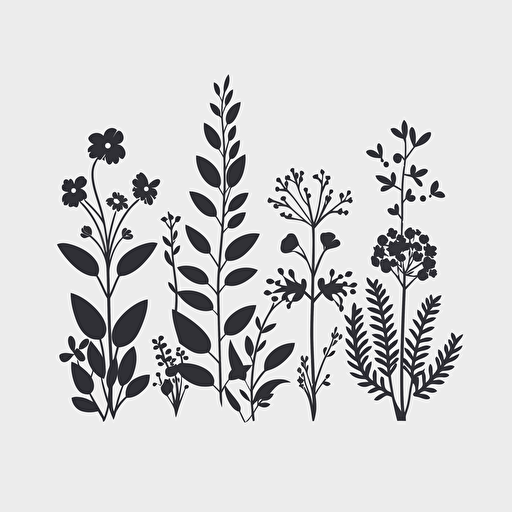 simple 2d vector silhouette of plants