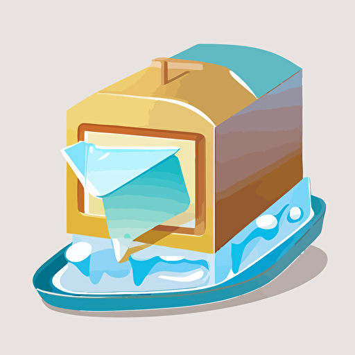 A piece of mail encased within an ice cube. flat style illustration for business ideas, flat design vector, industrial, light color pallet using a limited color pallet, high resolution, engineering/ construction and design, colored cartoon style, light indigo and light gold, cad( computer aided design) , white background