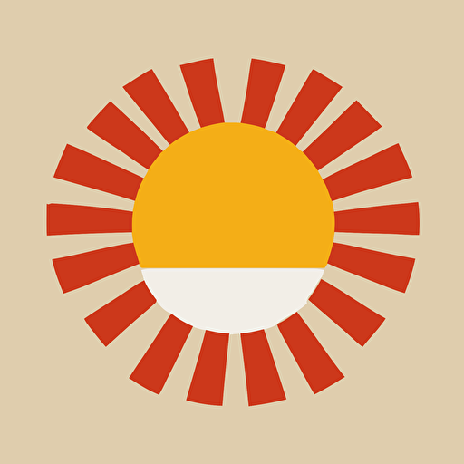 a flat vector logo of a rising sun, minimal, in the style of Paul Rand