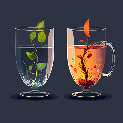 show progression of a tea bud blooming in hot water glass mug vector