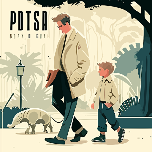 little boy visiting zoo with his father, modern clothes, children's book cover, 2d, cartoon style, vector, disney style