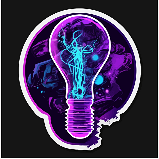 vector art style, the dollar sign like this "$" inside a lightbulb, giving off incandescent light, use blues and purples, in the style of Michael Parks, sticker