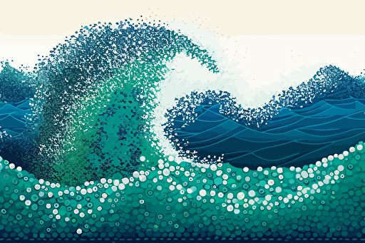 A vector digital wall art piece inspired by the ocean in pointillism style. Use shades of blue and green, with hints of white for waves.