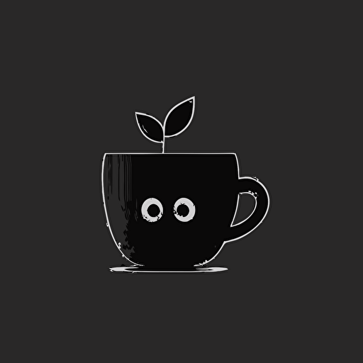 simple and cute logo design of a cup of tea, flat 2D, vector, no text, image only black and white