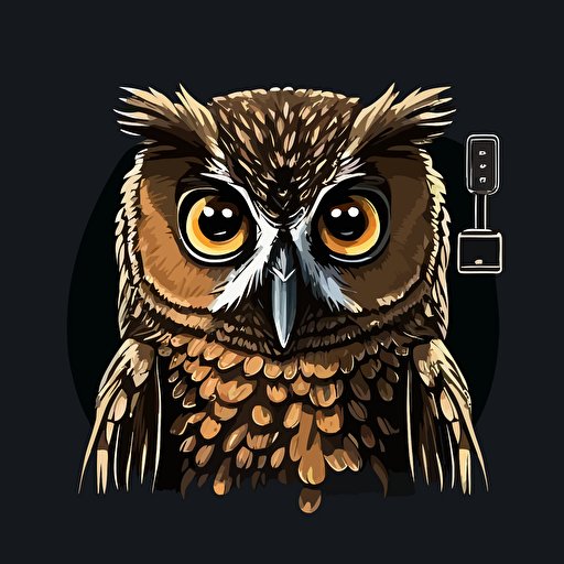 a cartoon vector illustration of an owl leading a webinar and a black background