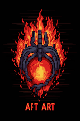 flat vector 8 bit atari pixel art style, anatomical heart on fire, sacred heart, flames