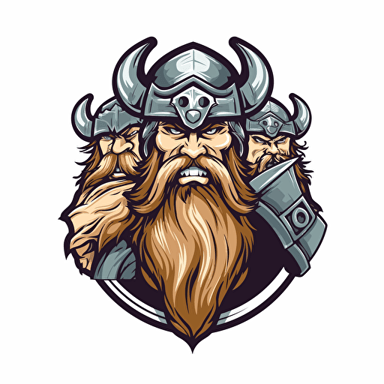 vector logo full bocy muscular viking holding battle axe in one hand and viking helmet in other hand
