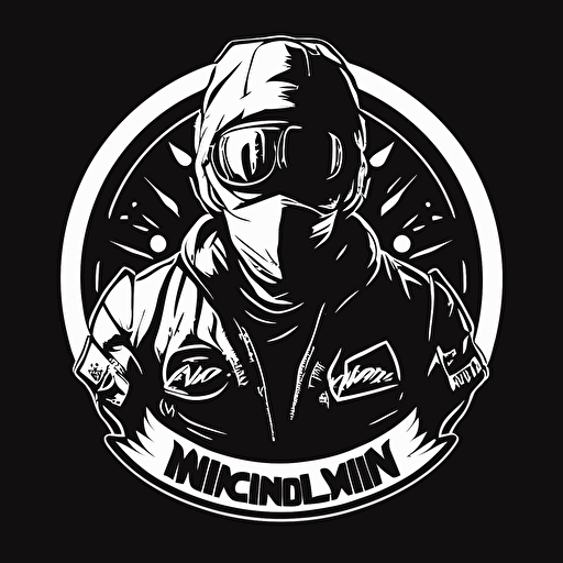 motorcycle club logo, ninja, simple vector, black and white
