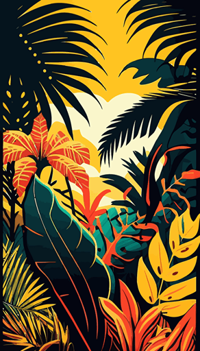 tropical background, flat art style, vector, vibrant colors, bright