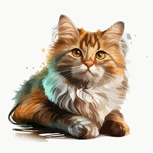 super cute cat, vectorbloom, w de angle, 2D, hdr,  solated on a wh te background