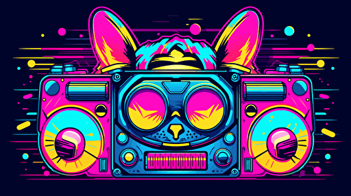 team logo of boom box, vector, high res, lisa frank color palette
