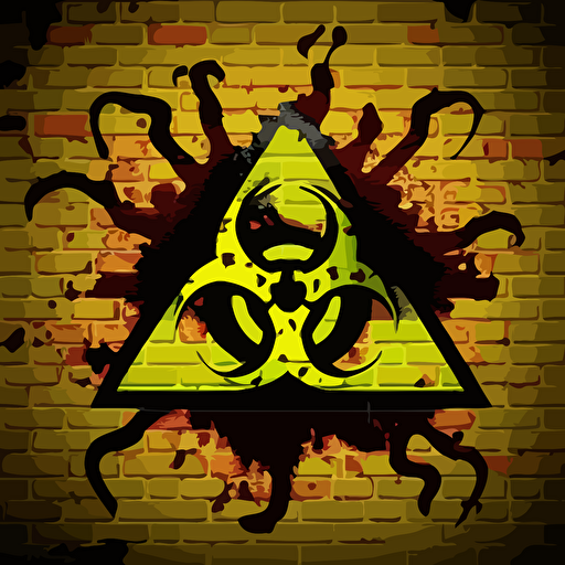 biohazard symbols spray painted on a brick wall, for a background, vector style