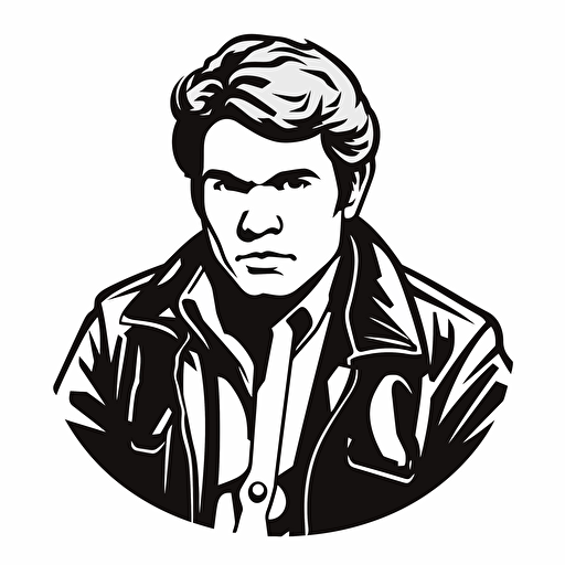 Chubby han solo illustration, looking at the camera, minimal, outline strokes only, black and white, logo, vector, white background