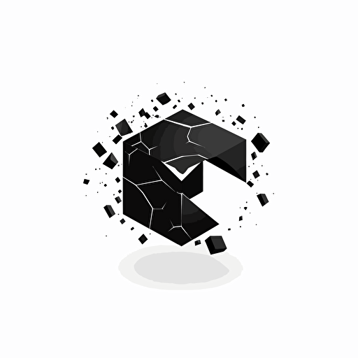 minimalistic vector logo. black and white. a cube. A corner of the cube is bitten off. bitemark. corner destroyed. flat. 2d.