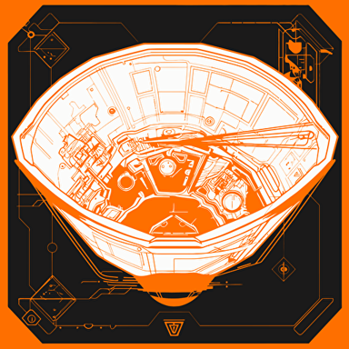 2D vector WOK in geometry cyberpunk style. Orange & White colors