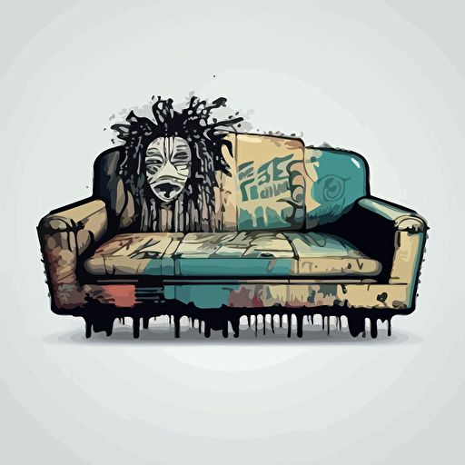 vector illustration of grafiti tag classic sofa, style of Basquiat