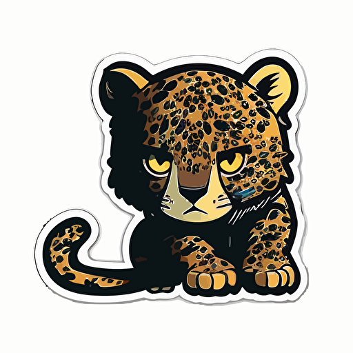 kawai style cute panther sticker die cut vector white background