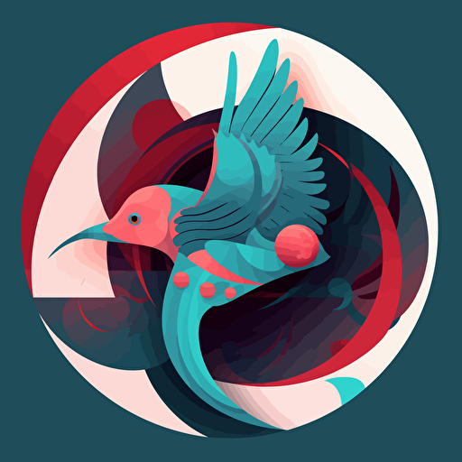 new cc for bird app, in the style of simplistic vector art, dark cyan and light crimson, giorgio vasari, imaginative illustration, tondo, indonesian art, multi-layered compositions